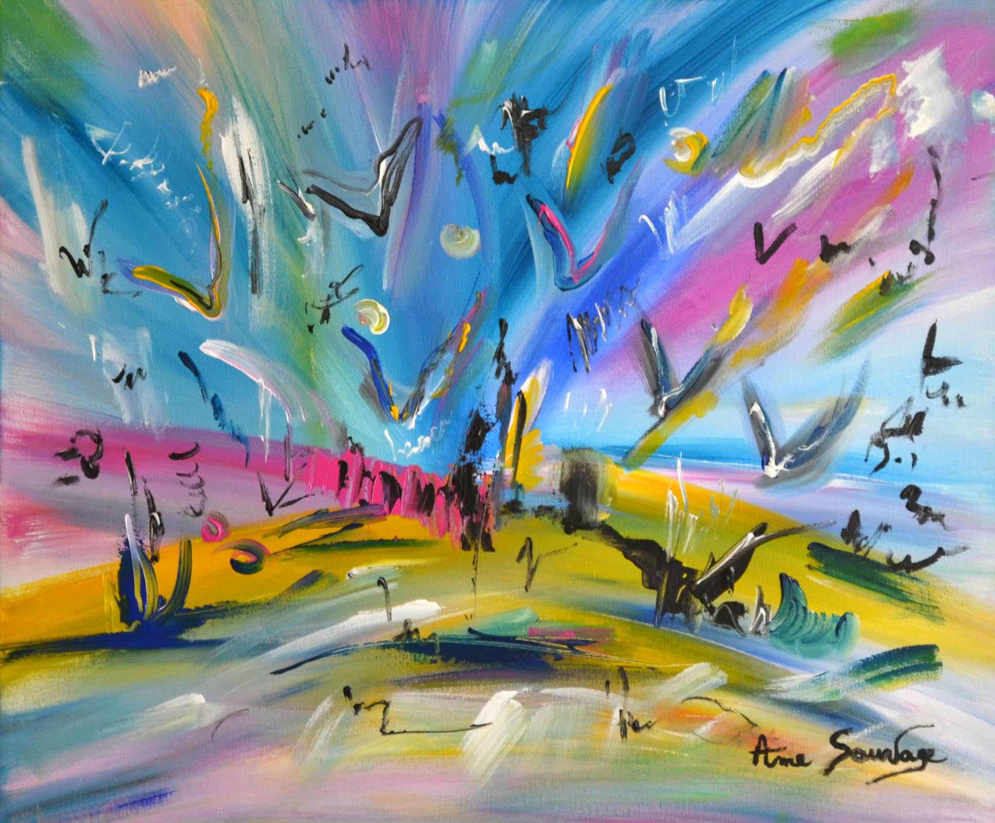tableau abstrait oiseaux